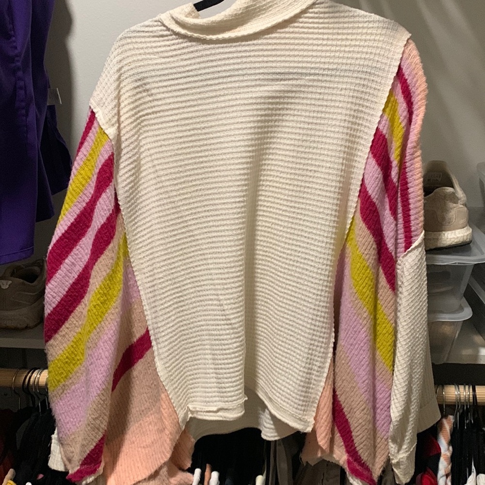 Free People cream and pink sweater